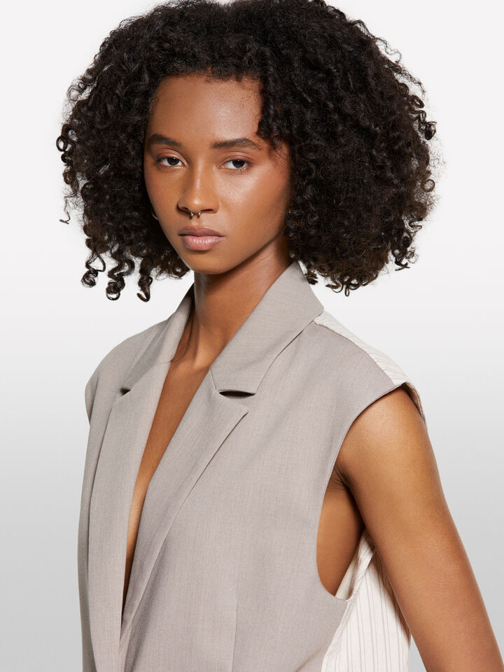 Beige vest with clashing stripe - women's vests and sleeveless jackets - Beige | Sisley image number 4